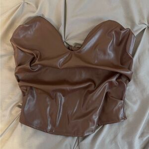 SHEIN, Brown Faux Leather Strapless Top